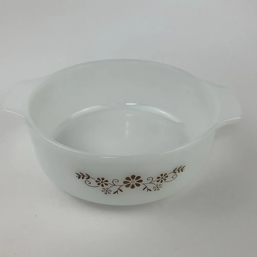 Dynaware Pyr-O-Rey Milk glass Brown Daisy Dishes Full Set of 12 1960s VTG Rare